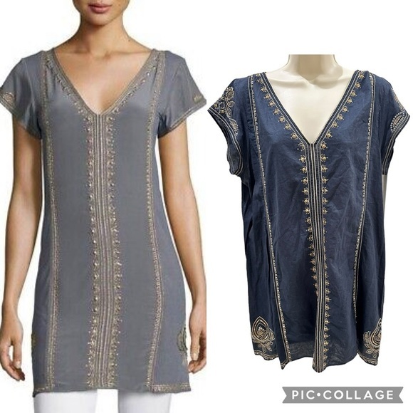 Calypso St Barth Revnia Dress Womens Gray Silk Blend Embroidered Embellished - Picture 1 of 8